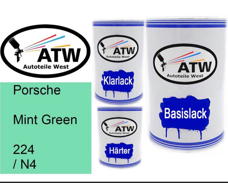 Porsche, Mint Green, 224 / N4: 500ml Lackdose + 500ml Klarlack + 250ml Härter - Set, von ATW Autoteile West.